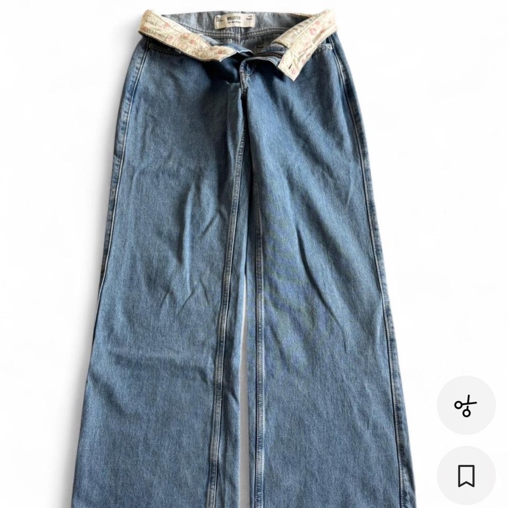Hollister Low-Rise Baggy Foldover Blue Jeans